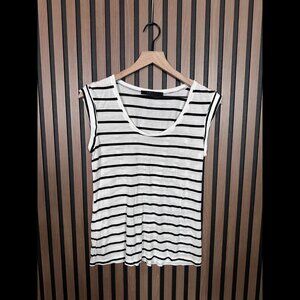 BCBG Maxazria Top Small Black White Striped Anabella Back Pinch Cap Sleeve Tank